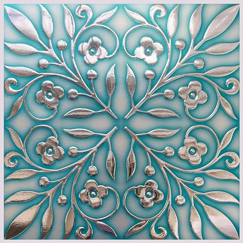 Main Street Peel and Stick Wallpaper Tiles, Teal & Silver Leaves, 24-Pack - style: Teal and Silver Leaves