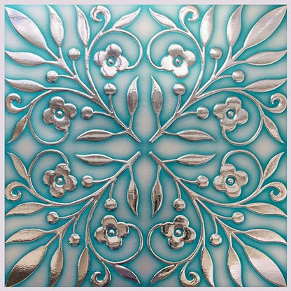 Main Street Peel and Stick Wallpaper Tiles, Teal & Silver Leaves, 24-Pack - style: Teal and Silver Leaves