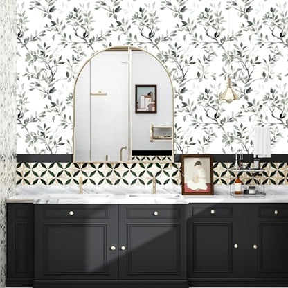 ILHIIOR Green Leaf Peel and Stick Wallpaper Boho 17.5 x118 Inches - color: Green&White, size: 17.5" x 118.1"