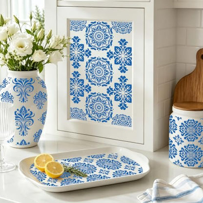 WANDIC 3 Sheets Rub On Transfer Stickers, Blue and White Porcelain Damask Decals Waterproof Stickers for Albums Furniture,15 * 30cm - color: Blue and White Porcelain Pattern
