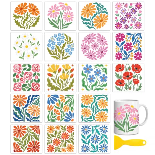 Peacoblue Abstract Flowers Rub On Transfers for Craft, Transfer Sticker - style: Abstract Art Flowers