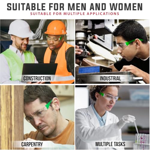 BISON LIFE Clear/Green Safety Glasses for Men & Women, ANSI Z87.1, 6 Pack - color: Clear/Green