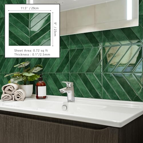 10-Sheet Herringbone Peel and Stick Backsplash Tiles, Green - color: Green