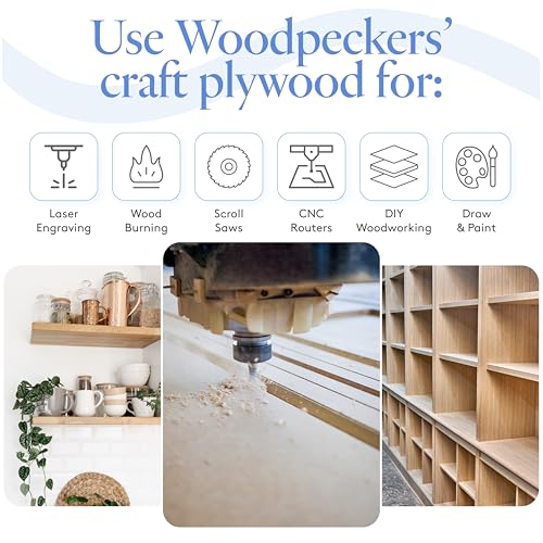 6 mm Baltic Birch Plywood 1/4 x 12 x 12 Inch, Box of 8 B/BB Grade Craft Wood, Stronger Than Basswood Sheets, for Laser, CNC Cutting and Wood Burning, by Woodpeckers