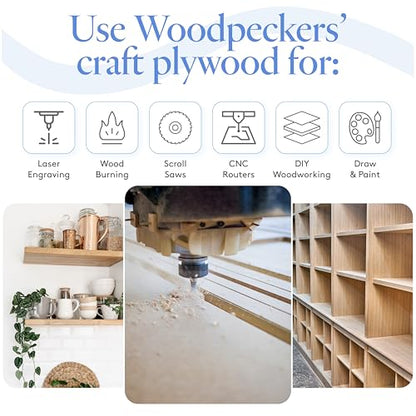 6 mm Baltic Birch Plywood 1/4 x 12 x 12 Inch, Box of 8 B/BB Grade Craft Wood, Stronger Than Basswood Sheets, for Laser, CNC Cutting and Wood Burning, by Woodpeckers