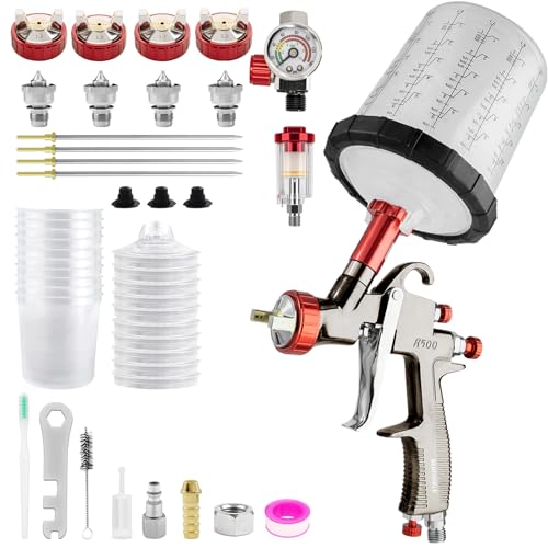 R500 LVLP Air Spray Gun with 1.3/1.5/1.7/2.0mm&Disposable Paint Cup System - size: R500 with 10 Disposable Cups