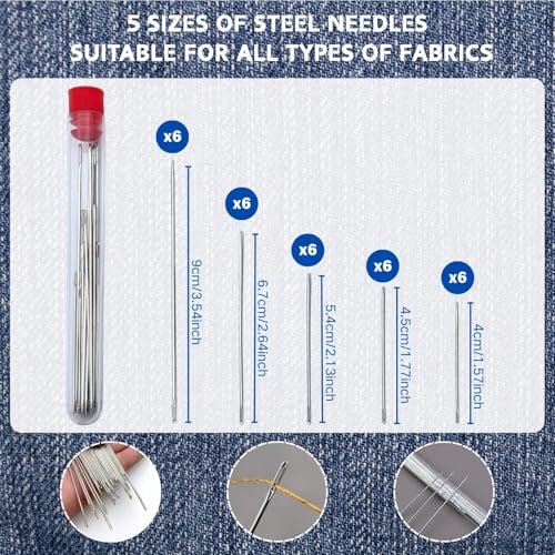 Giasy_Fortune 41PCS Big Eye Steel Sewing Tool Set, Needle and Thread Kit, Portable Hand Sewing Set, Punch Needle Kit Repair Tools, Christmas Gifts for Grandma Beginner Traveler DIY Craft Enthusiasts