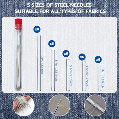 Giasy_Fortune 41PCS Big Eye Steel Sewing Tool Set, Needle and Thread Kit, Portable Hand Sewing Set, Punch Needle Kit Repair Tools, Christmas Gifts for Grandma Beginner Traveler DIY Craft Enthusiasts