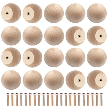 Zorfeter 20 Pcs 1-1/2 Inch Unfinished Wood Ball Knobs - color: Natural Wood Ball