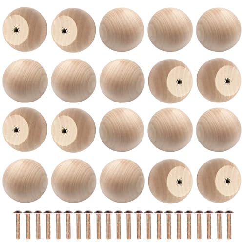 Zorfeter 20 Pcs 1-1/2 Inch Unfinished Wood Ball Knobs - color: Natural Wood Ball