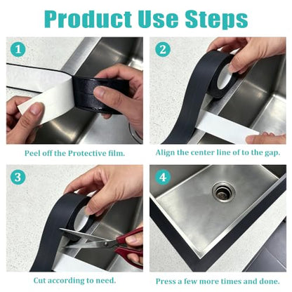 Black Caulk Tape 3 Pack, Waterproof Peel and Stick Caulking Tape