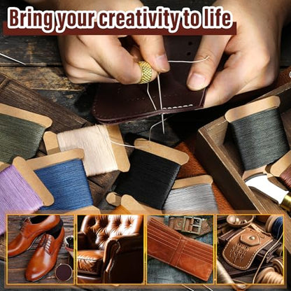 Upholstery Thread Repair Sewing Kit, 32 Yard Waxed Thread Leather Needles - color: Black