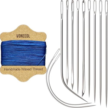 Upholstery Repair Kit: Waxed Sewing Thread (Blue Color) & Heavy Duty Needles (11 PCS) for Leather, Canvas & Quilting Thread - color: Blue