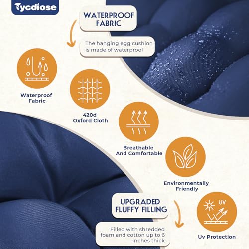 Outdoor Hanging Egg Chair Cushion Replacement, Thicken Egg Chair Cushion Waterproof Basket Eggs Chairs Cushion with Headrest Pillow, U-Shaped Cushions for Hanging Eggs Chairs Swing (Blue) - color: Blue