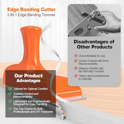 Edge Banding Trimmer 3-in-1 - Heavy Duty Woodworking Tool with Steel Blades