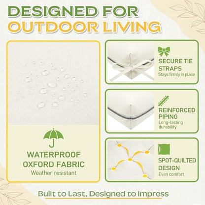 Oxford Fabric Swing Cushions with Backrest & Tie Straps for Patio Bench - color: Cream