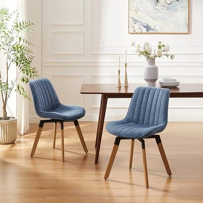 Art Leon Mid Century Upholstered Swivel Fabric Dining Chairs Set of 2 Blue - color: Blue, size: Set of 2-Fabric