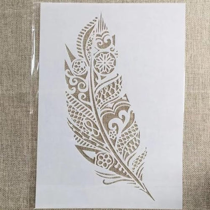 TIAMECH A4 Reusable Mandala Feather Stencil for Painting - style: Feather