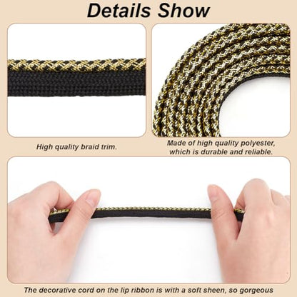 FINGERINSPIRE 21.9 Yards Polyester Braided Piping Trim - 1/2" Wide Black Twisted Lip Cord Trim for DIY Home Curtain Decor