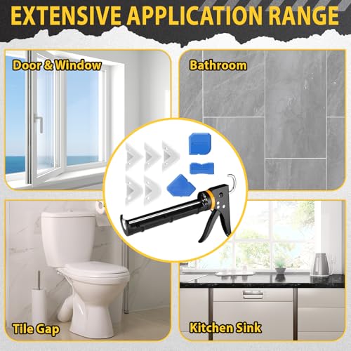 7 Pcs Professional Caulk Gun Kit with Caulk Removal Tool & Putty Knife 5 in 1 Caulking Tool Set for Caulking Removal Home Outdoor Kitchen Bathroom Repairs