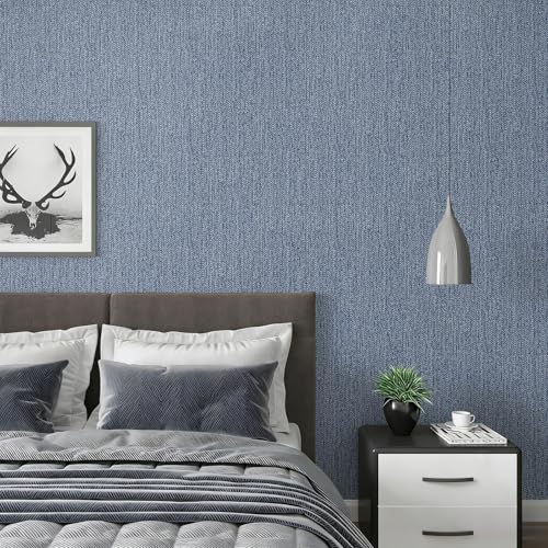 Grasscloth Peel and Stick Wallpaper Blue Contact Paper 16in x 393in - color: Blue, size: 15.7" x 393.7"