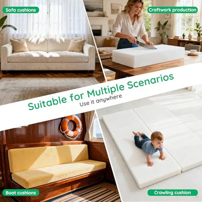 High-Density Upholstery Foam Padding (3" x 24" x 72")，Memory Foam for Couch Seat Cushion Replacement, Chair Foam, Square Padding for Seats - size: 3x72x24