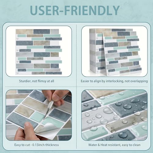 Arttown Peel and Stick 3D Wall Backsplash, 10-Sheet, 12" × 12" Blue Gray - color: Blue/Gray, size: 10PC 12"x12"