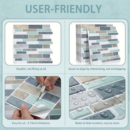 Arttown Peel and Stick 3D Wall Backsplash, 10-Sheet, 12" × 12" Blue Gray - color: Blue/Gray, size: 10PC 12"x12"