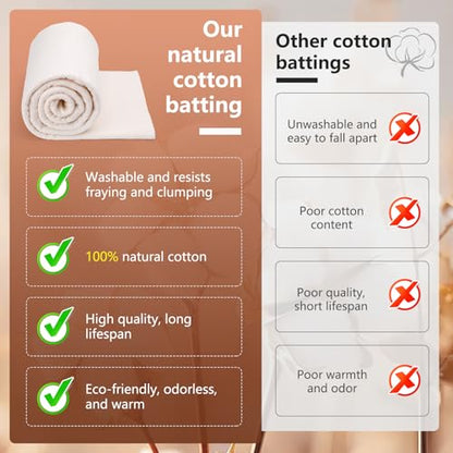 Cotton Quilting Batting Natural Quilt Batting 47 x 59 Inch 200gsm - size: 47"×59"