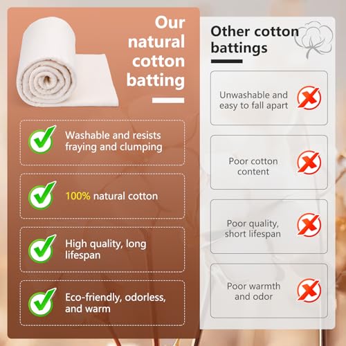 Cotton Quilting Batting Natural Quilt Batting 59 x 79 Inch 200gsm - size: 59"×79"