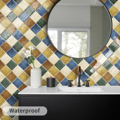 DEWOO Peel and Stick Backsplash Self Adhesive Wall Tiles Colourful 10-Sheet - color: Multicoloured
