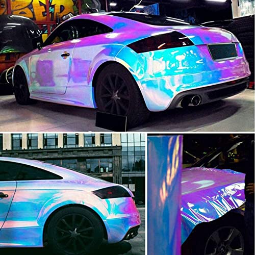 Holographic Rainbow Chrome Car Adhesive Vinyl Wrap Gloss Decal Sticker Film Sheet Air Bubble Free DIY Vinyl (White, 2ft x 4.5ft) - color: White, size: 2ft x 4.5ft