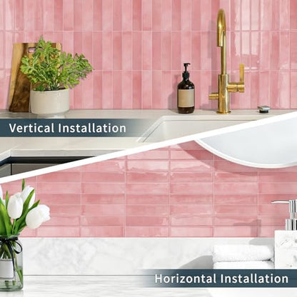10 Sheets Upgraded Thicker Design Subway Tile Peel and Stick Backsplash - color: Pink