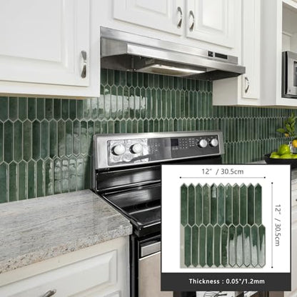 10 Sheets Long Hexagon Tile Peel and Stick Backsplash - color: Green