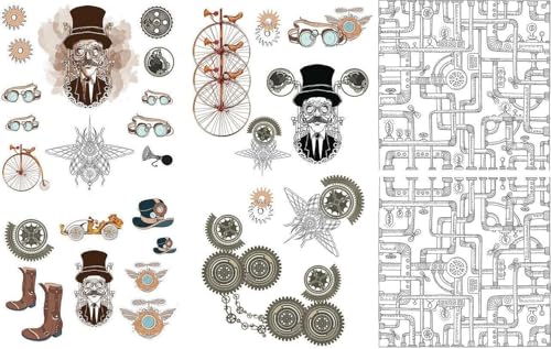 Dixie Belle Belles & Whistles Transfer | Steampunk | 24.8” x 38.8” Sheet | Rub On Decorative Transfer for Crafts, Furniture, DIY | Crafting Design Transfer - size: Steampunk