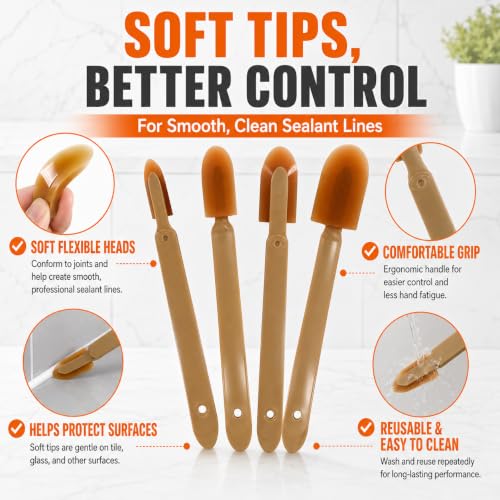 4Pcs Silicone Caulking Tool 3 in 1 Stainless Steel Head Scraper Caulk Remover Sealant for Kitchen Bathroom Window - color: Brown