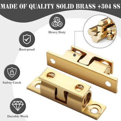 Alise 60mm Brass Double Roller Catch Cabinet Latches Door Catch,Gold,4Pcs - color: Gold, size: 60mmX33mm