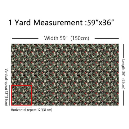 Erosebridal Flowers Black Red Floral Women Garden Fabric by The Yard - color: Black Red, size: 1 Yard
