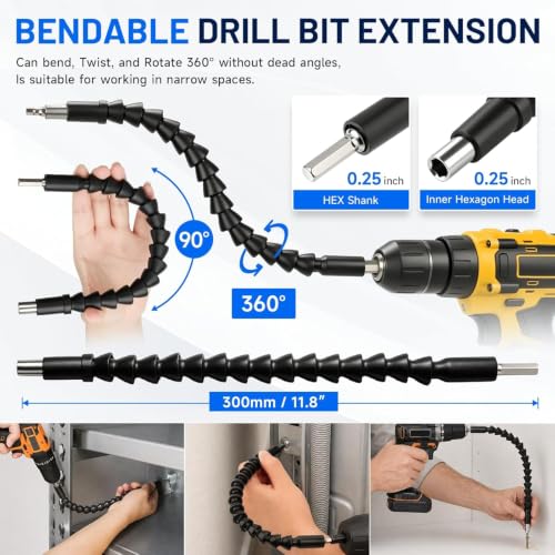 GRENPRO 28-Piece Flexible Drill Bit Extension, Right Angle Drill Attachment - size: 28PCS