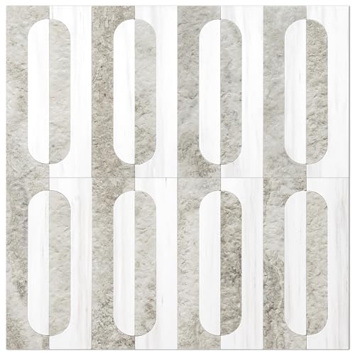 STICKGOO Peel and Stick Backsplash Tiles, 12 x 12 in, Marble/Beige - color: Dolomite White + Beige Slate
