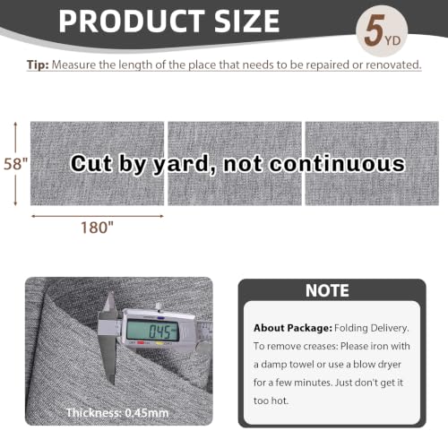600D Outdoor Upholstery Fabric 58” W Waterproof Canvas Fabric by The Yard - color: Light Grey, size: 5 yard pre cut