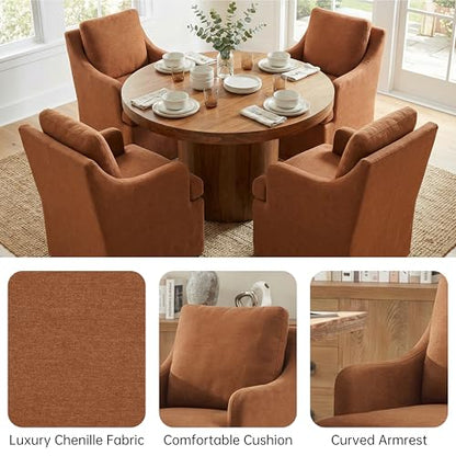 VKNOW Upholstered Dining Chairs, Dining Room Chairs with Casters - color: Orange, size: 1