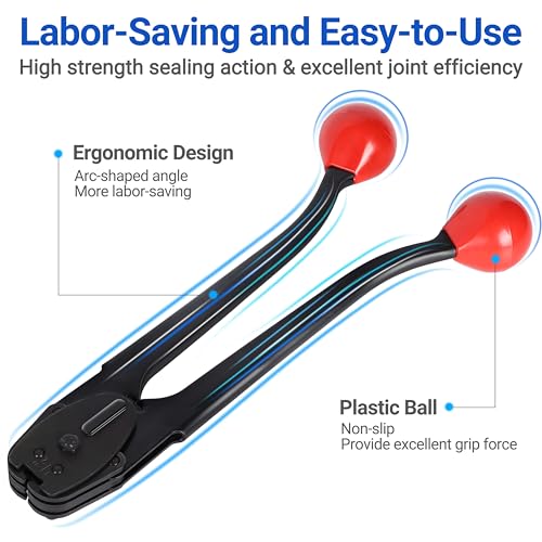 Sealer&Crimper Tool Double Notched Front Action - 1/2" Metal Banding Strapping with High Strength Sealing Action & Ergonomic Design & Harden Steel for Heavy Duty High Tensile Pallet Packing - size: for 1/2" steel strapping