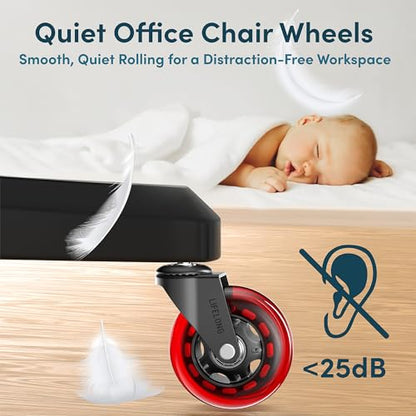 Lifelong Office Chair Wheels Replacement, Heavy Duty, Red, 5-Pack Fits 98% - color: Red & Clear, size: 3 Inch