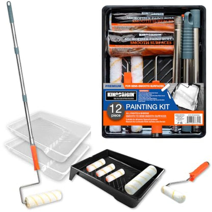 King Origin Paint Roller Kit with Extension Pole 3.7 Ft, 12 PCS - color: 4"&9" Rollers, 12-Pack