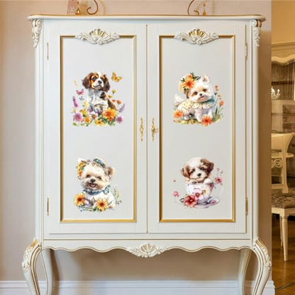 Peacoblue Dogs and Flowers Rub On Transfers for Furniture Craft 6"x12" - style: Dogs and Flowers