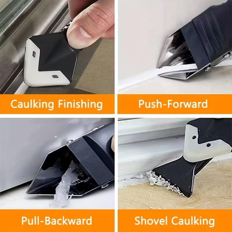Multi-Purpose Caulking Tool Kit, Caulk Remover Grout Scraper with 5 Replaceable Silicone Tips for Kitchen Bathroom Tile Floor Window Home Improvement(9pcs/set)
