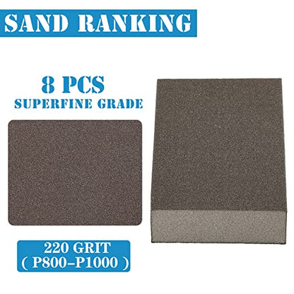 8Pcs 220 Grit Sanding Blocks, Jamiikury Sanding Sponge Washable and Reusable, Wet Dry Sandpaper Sponge for Wood Metal FurniturePaint and Drywall - size: 220 Grits