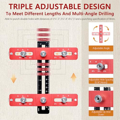 Cabinet Hardware Doweling Jig, Adjustable Cabinet Handle Template Tool, Cabinet Template Tool for Knobs, Handles and Pulls, Drill Guide Tools Kit for Woodworking Drawer Cabinet Installation