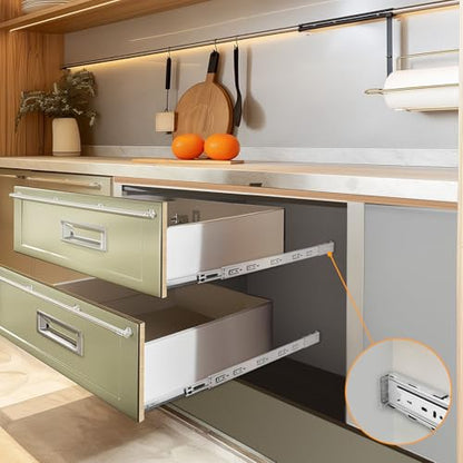Probrico 1 Pair 18 Inch Rear/Side Mount Drawer Slides with Rear Mounting Brackets, Heavy Duty Ball Bearing Soft Close Drawer Glides, 3 Folds Full Extension Dresser Drawer Runners - size: 18 Inch